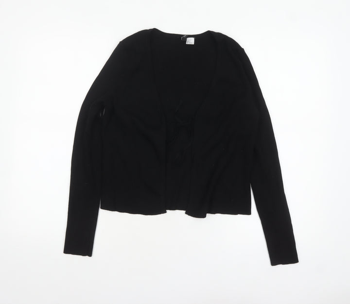 H&M Divided Women's Black L V-Neck Tie Front Knit Cardigan