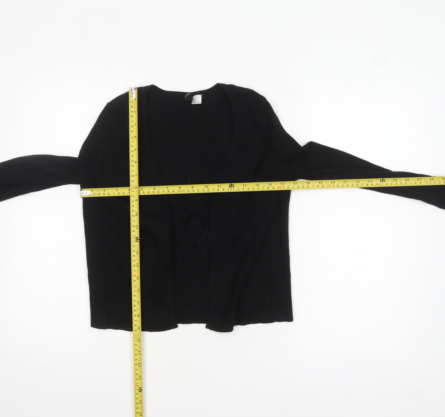 H&M Divided Women's Black L V-Neck Tie Front Knit Cardigan