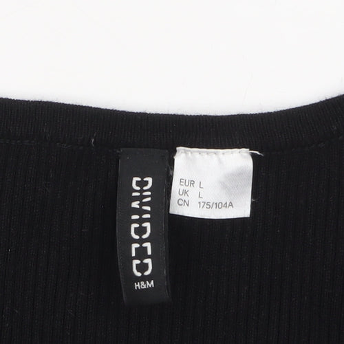 H&M Divided Women's Black L V-Neck Tie Front Knit Cardigan