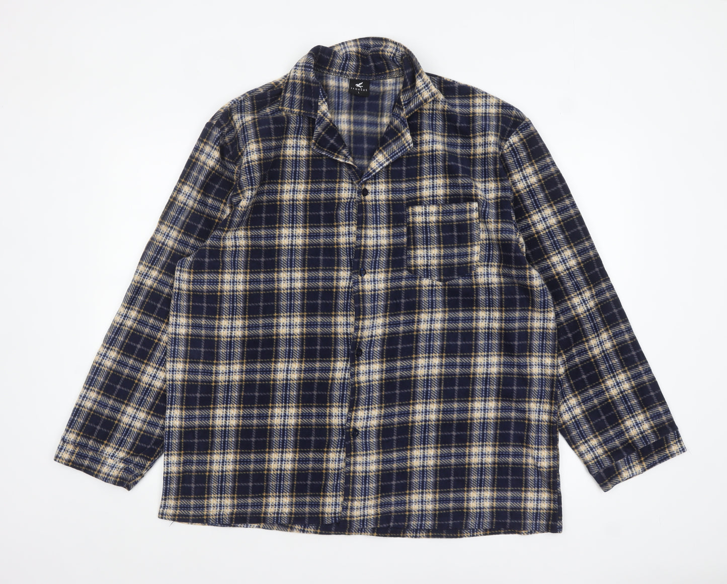 Pegasus Men's Navy Checked Pyjama Top L Long Sleeve Polyester