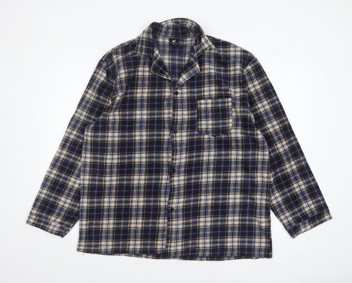 Pegasus Men's Navy Checked Pyjama Top L Long Sleeve Polyester