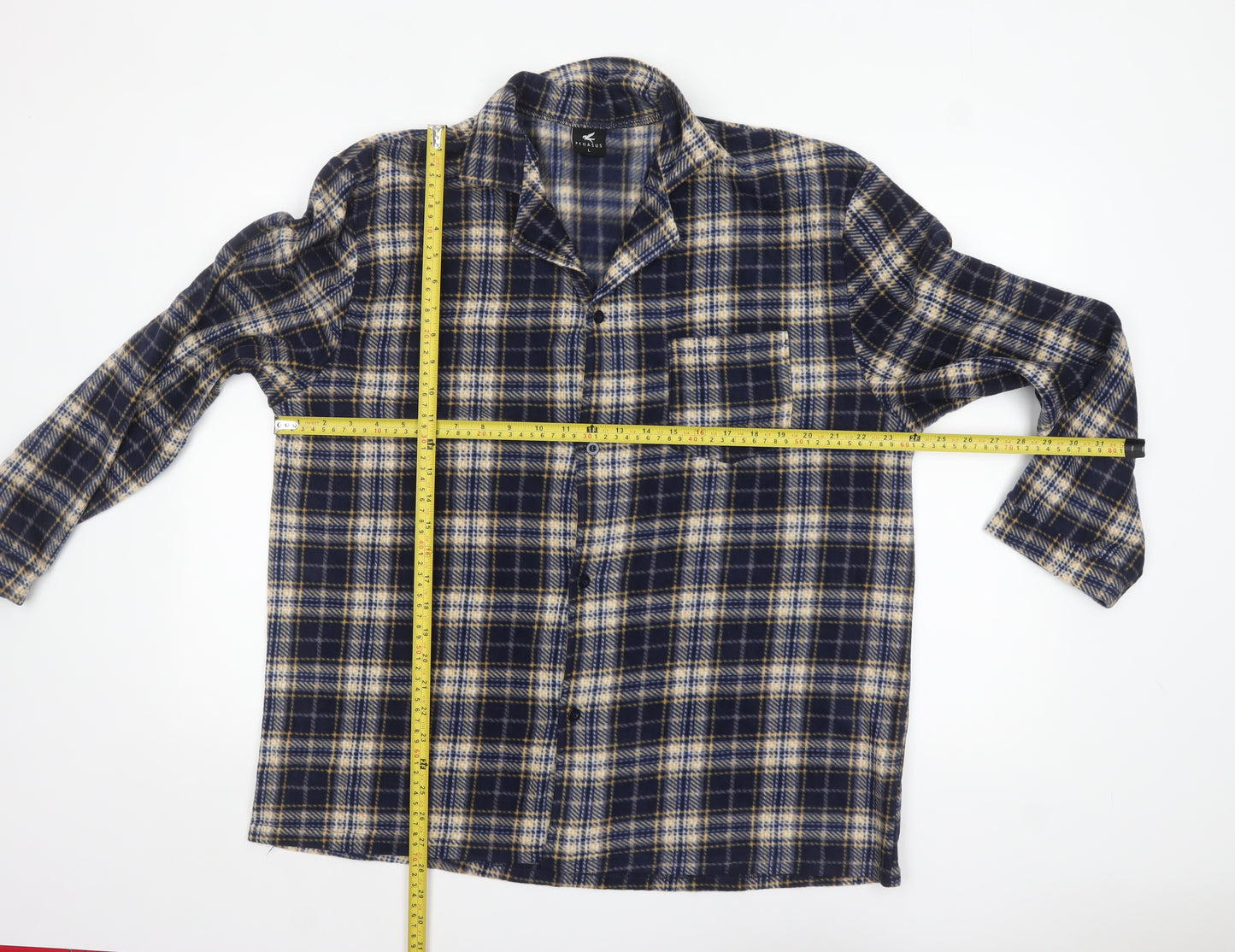 Pegasus Men's Navy Checked Pyjama Top L Long Sleeve Polyester