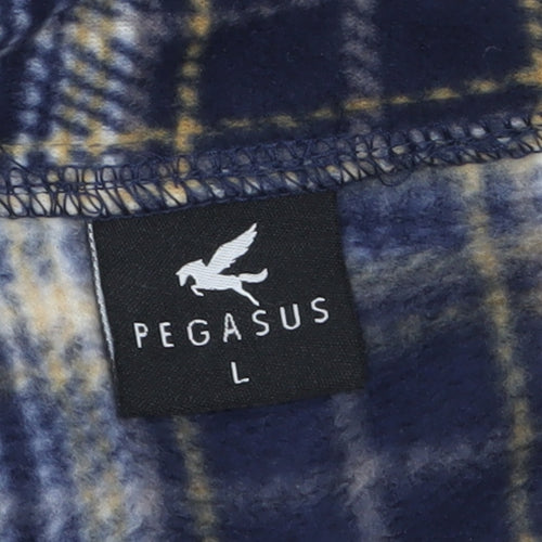 Pegasus Men's Navy Checked Pyjama Top L Long Sleeve Polyester