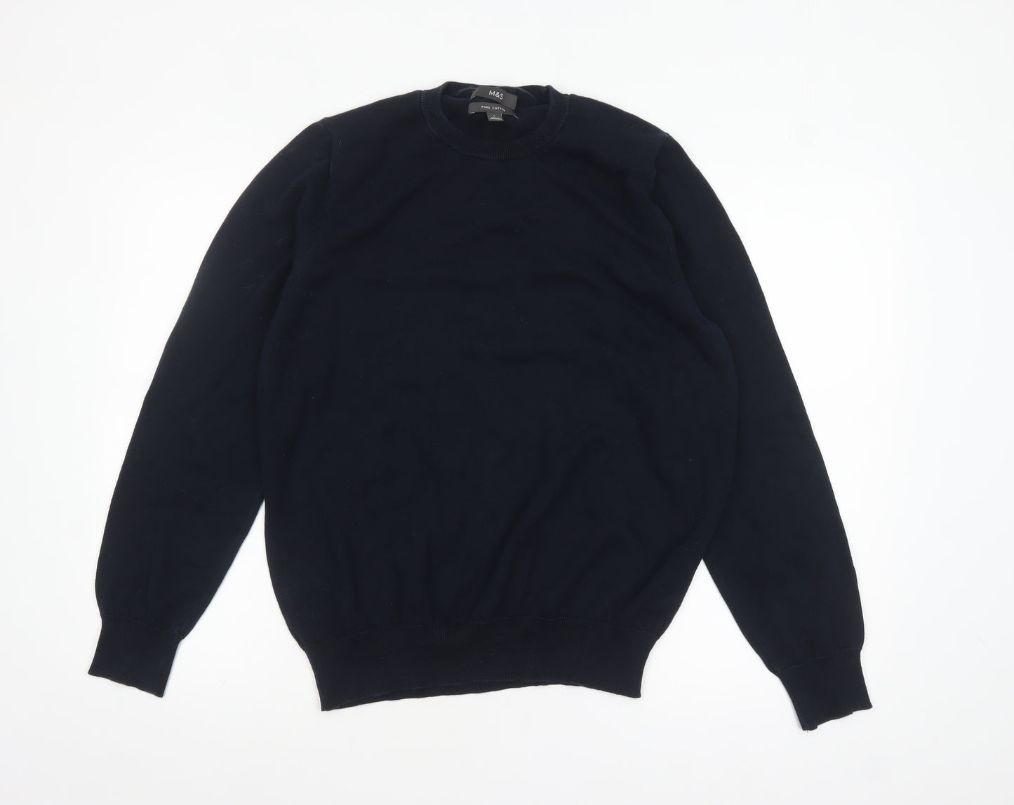 Marks and Spencer Mens Blue Pure Cotton Crew Neck Jumper L