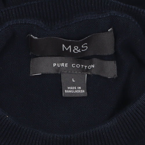 Marks and Spencer Mens Blue Pure Cotton Crew Neck Jumper L