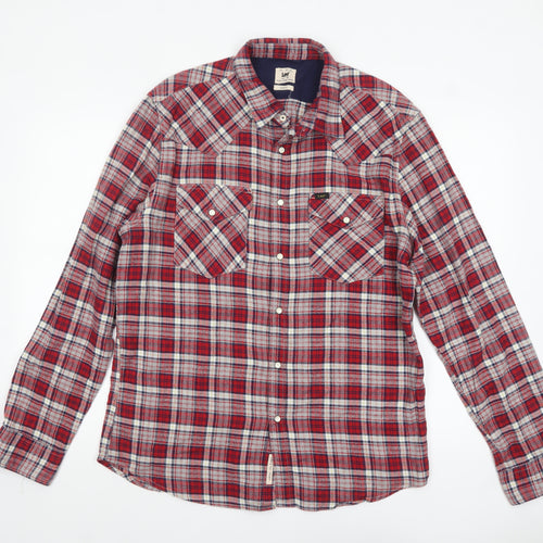 Lee Men's Red Plaid Slim Fit Flannel Button-Up Shirt XL