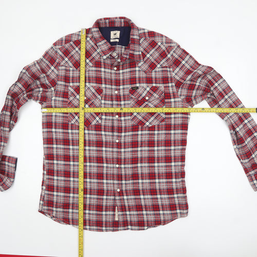 Lee Men's Red Plaid Slim Fit Flannel Button-Up Shirt XL