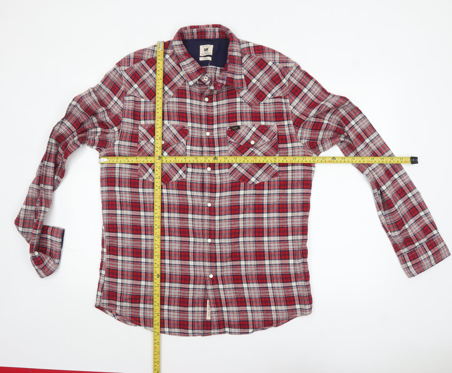 Lee Men's Red Plaid Slim Fit Flannel Button-Up Shirt XL