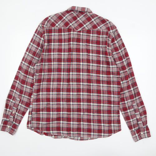 Lee Men's Red Plaid Slim Fit Flannel Button-Up Shirt XL