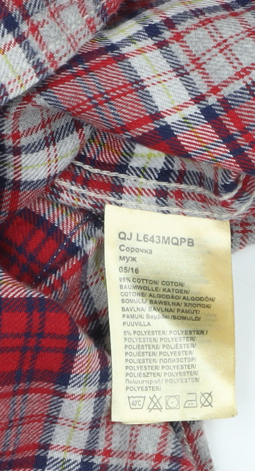 Lee Men's Red Plaid Slim Fit Flannel Button-Up Shirt XL
