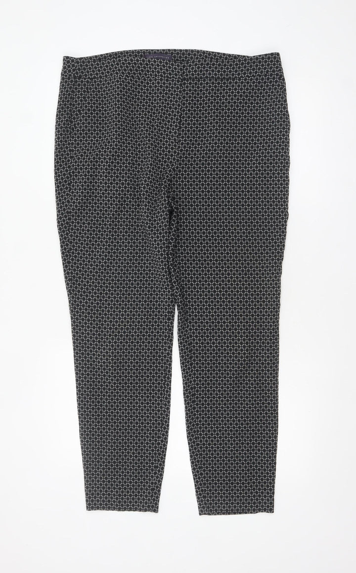 Marks and Spencer Womens Black Geometric Slim Trousers Size 16