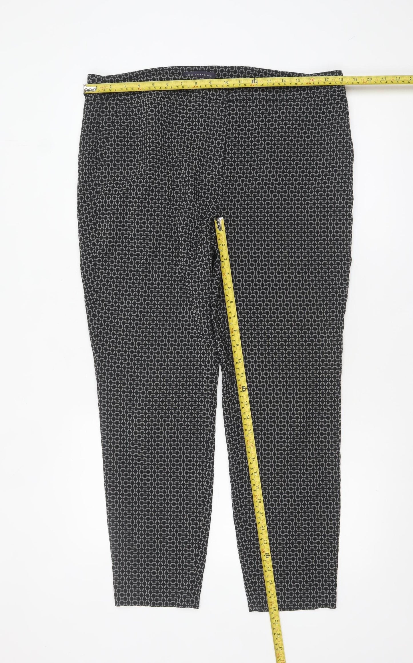 Marks and Spencer Womens Black Geometric Slim Trousers Size 16