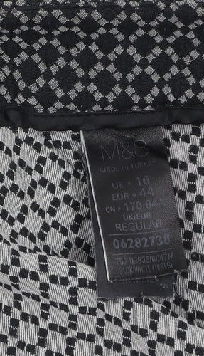 Marks and Spencer Womens Black Geometric Slim Trousers Size 16