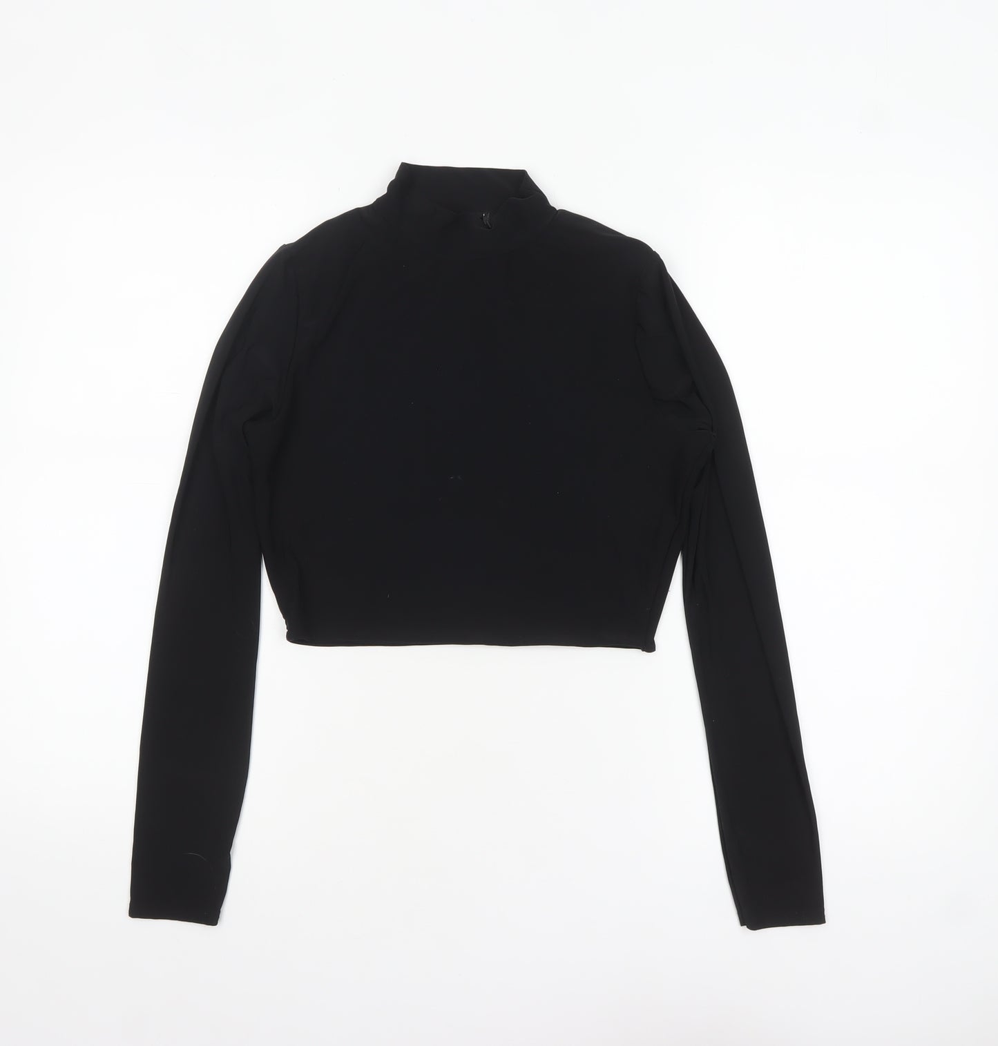 PrettyLittleThing Women’s Black Cropped Long Sleeve Mock Neck Top Size 12