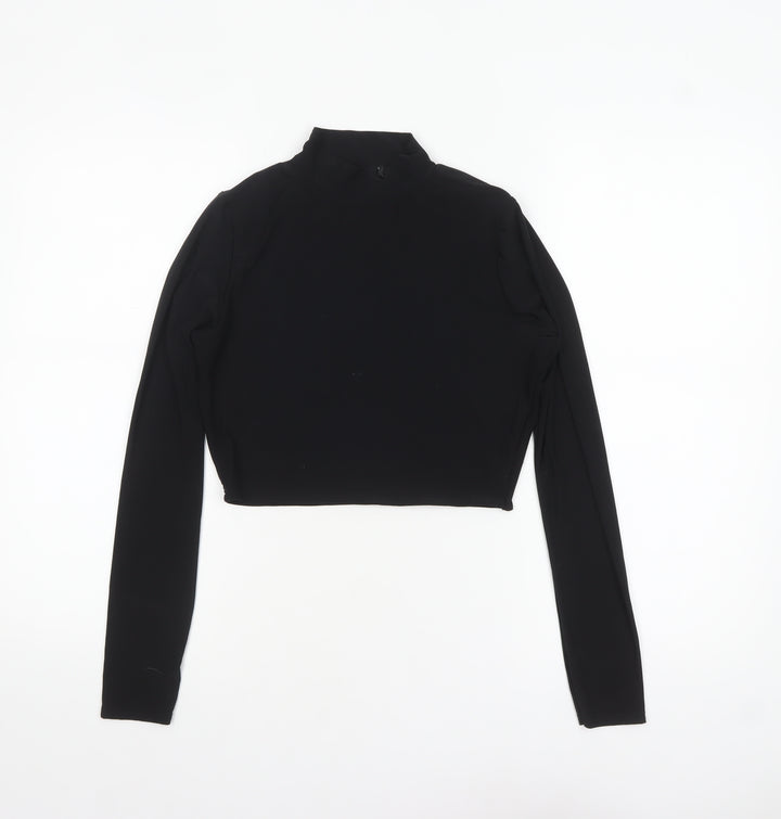 PrettyLittleThing Women’s Black Cropped Long Sleeve Mock Neck Top Size 12