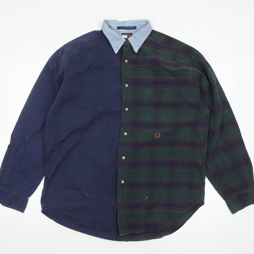 Tommy Hilfiger Men’s Blue Check Button-Up Shirt L Cotton Flannel