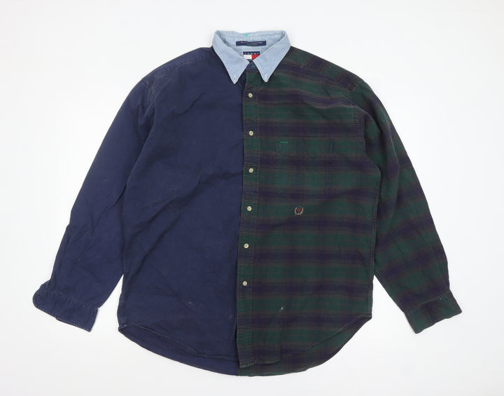 Tommy Hilfiger Men’s Blue Check Button-Up Shirt L Cotton Flannel