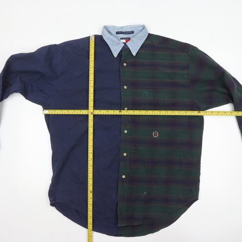 Tommy Hilfiger Men’s Blue Check Button-Up Shirt L Cotton Flannel