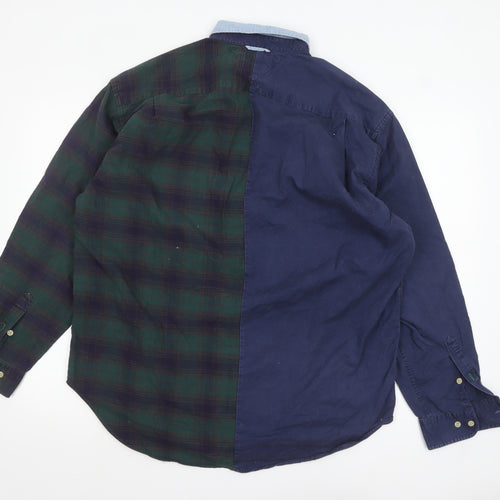 Tommy Hilfiger Men’s Blue Check Button-Up Shirt L Cotton Flannel