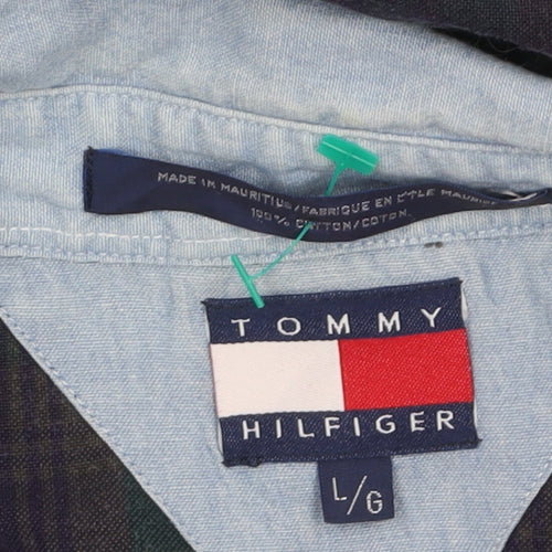 Tommy Hilfiger Men’s Blue Check Button-Up Shirt L Cotton Flannel