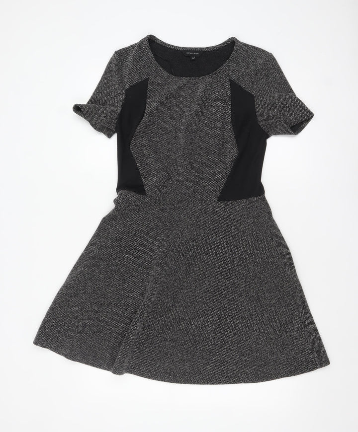 New Look Women’s Grey Fit & Flare Short Sleeve Knit Dress Size 12