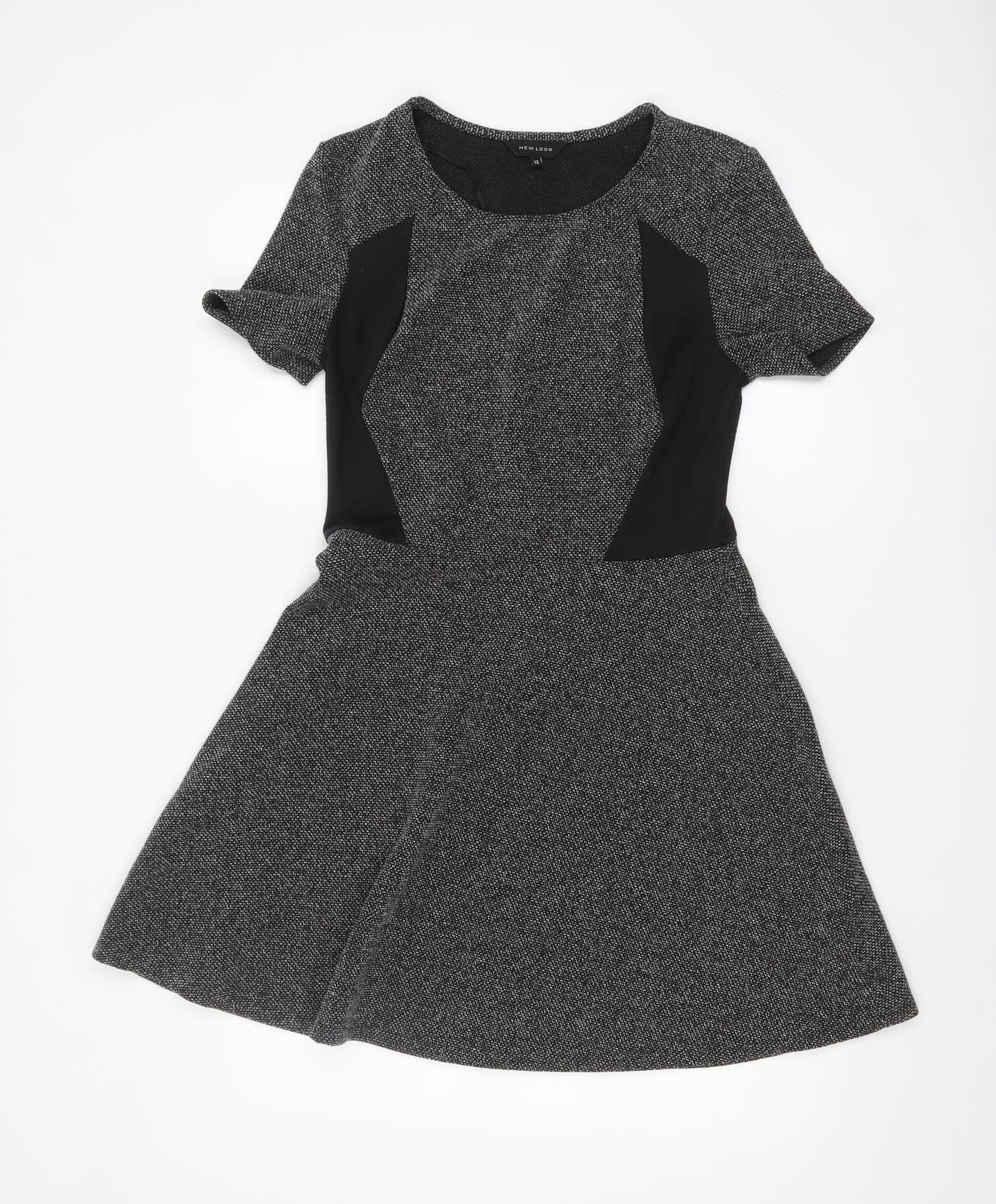 New Look Women’s Grey Fit & Flare Short Sleeve Knit Dress Size 12