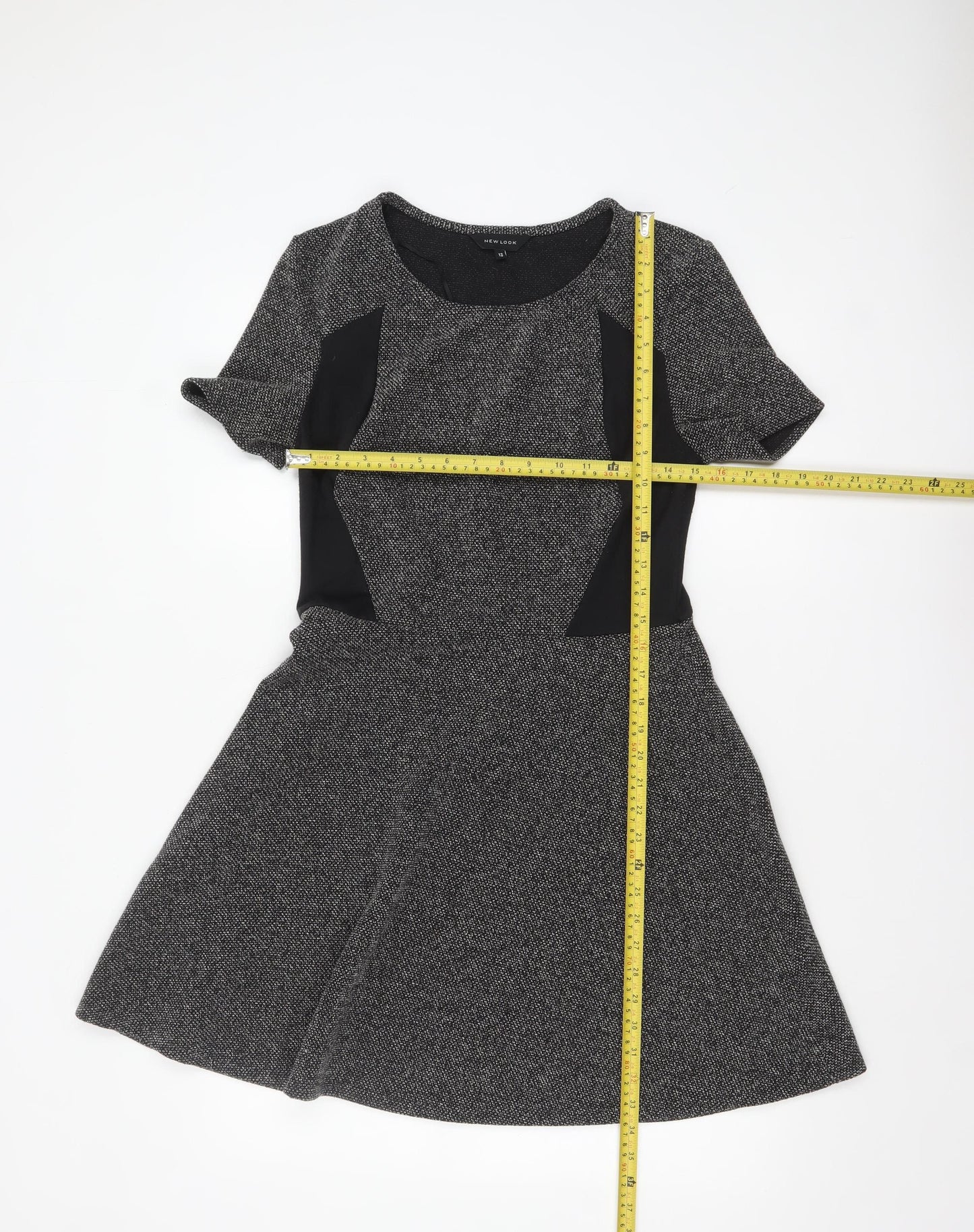 New Look Women’s Grey Fit & Flare Short Sleeve Knit Dress Size 12