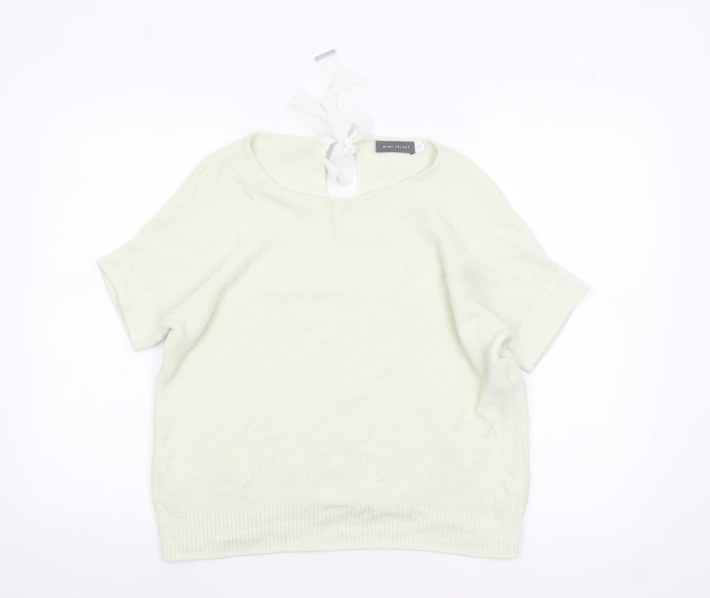 Mint Velvet Womens Ivory Short Sleeve Knit Bow Back Jumper Size M