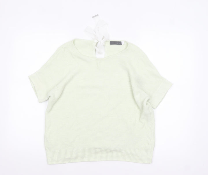 Mint Velvet Womens Ivory Short Sleeve Knit Bow Back Jumper Size M