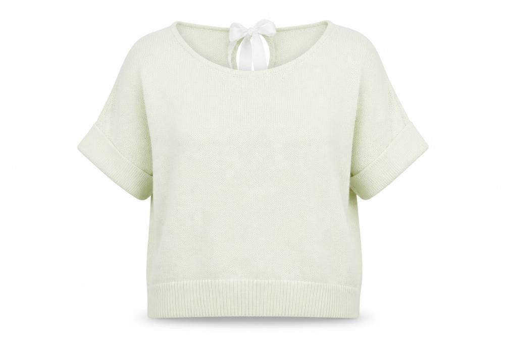 Mint Velvet Womens Ivory Short Sleeve Knit Bow Back Jumper Size M