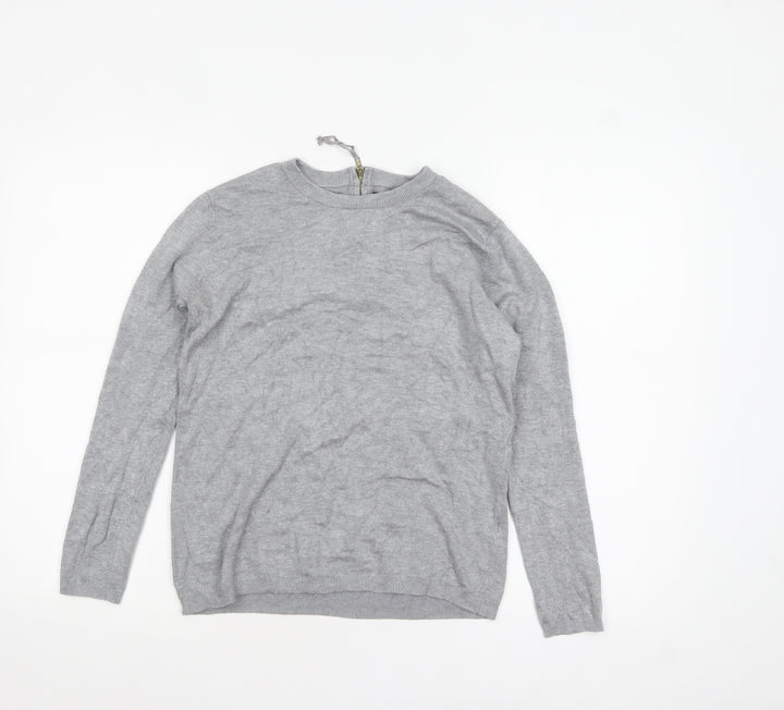 Zara Women Grey Crew Neck Wool Blend Long Sleeve Jumper Size 12