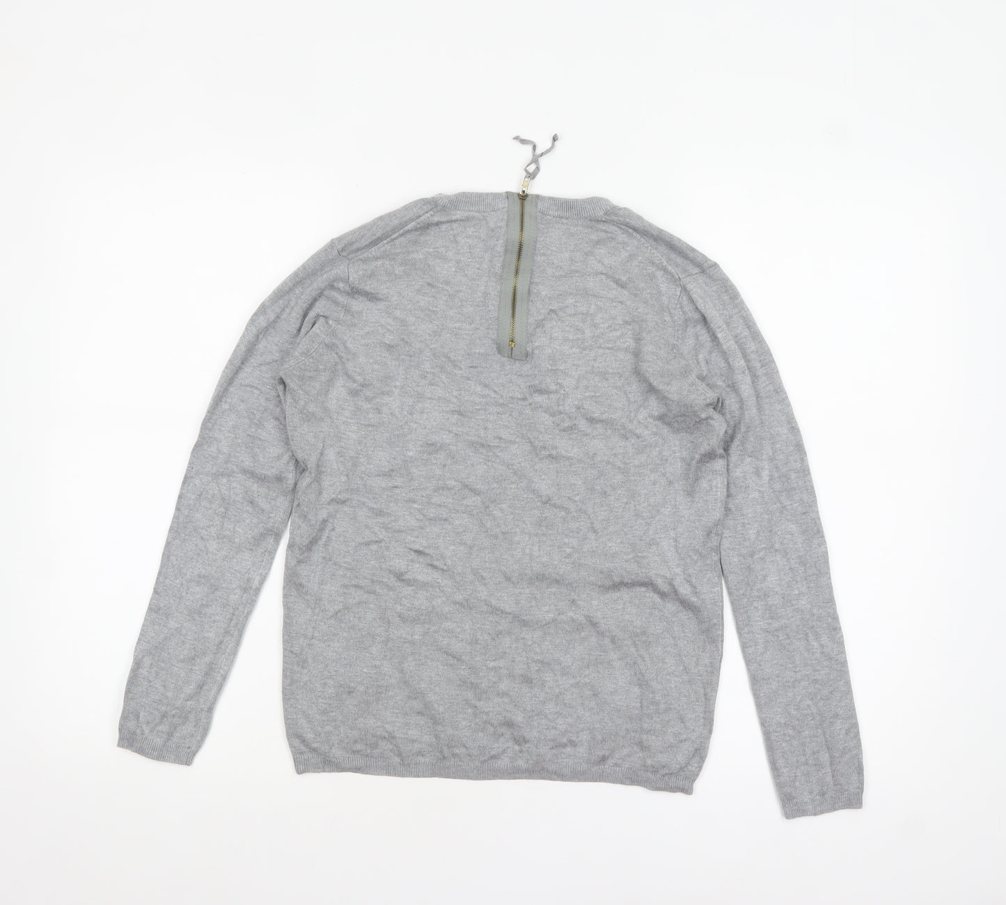Zara Women Grey Crew Neck Wool Blend Long Sleeve Jumper Size 12