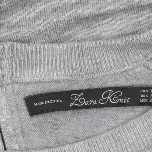 Zara Women Grey Crew Neck Wool Blend Long Sleeve Jumper Size 12
