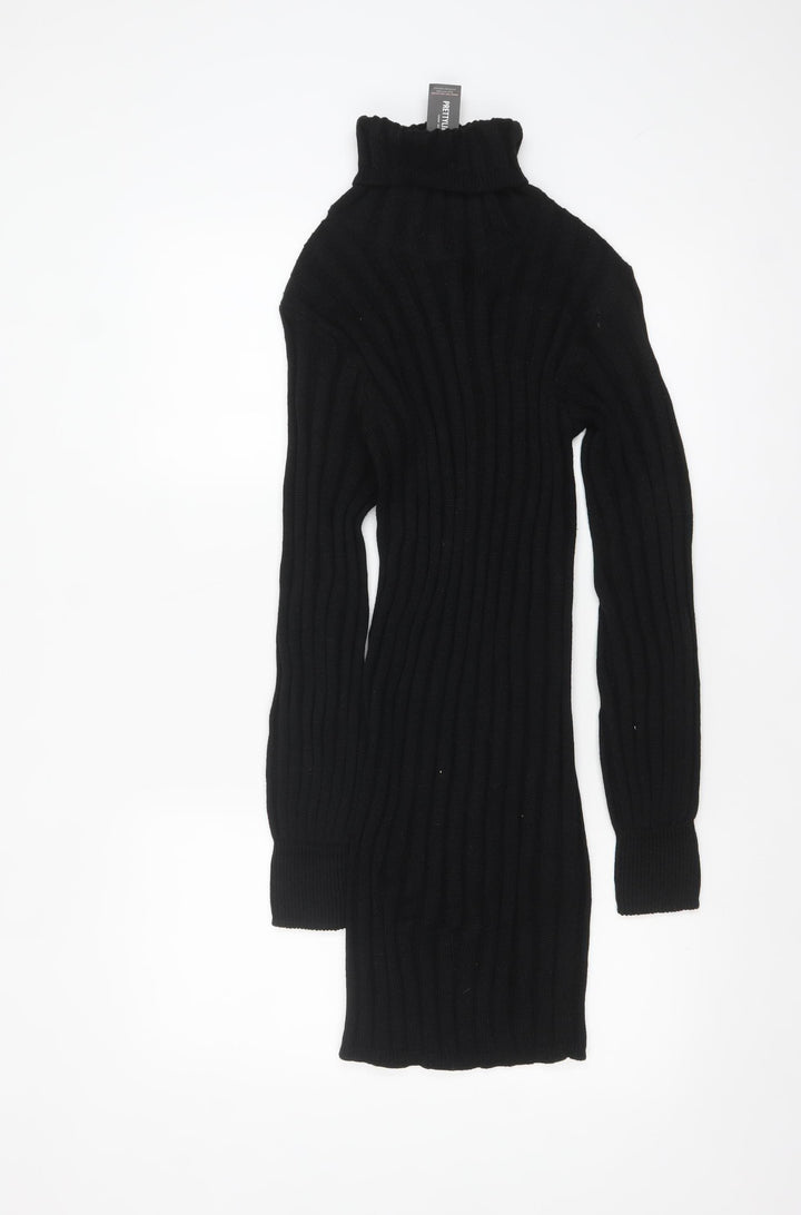 PrettyLittleThing Women Black Roll Neck Long Sleeve Bodycon Knit Dress Size M