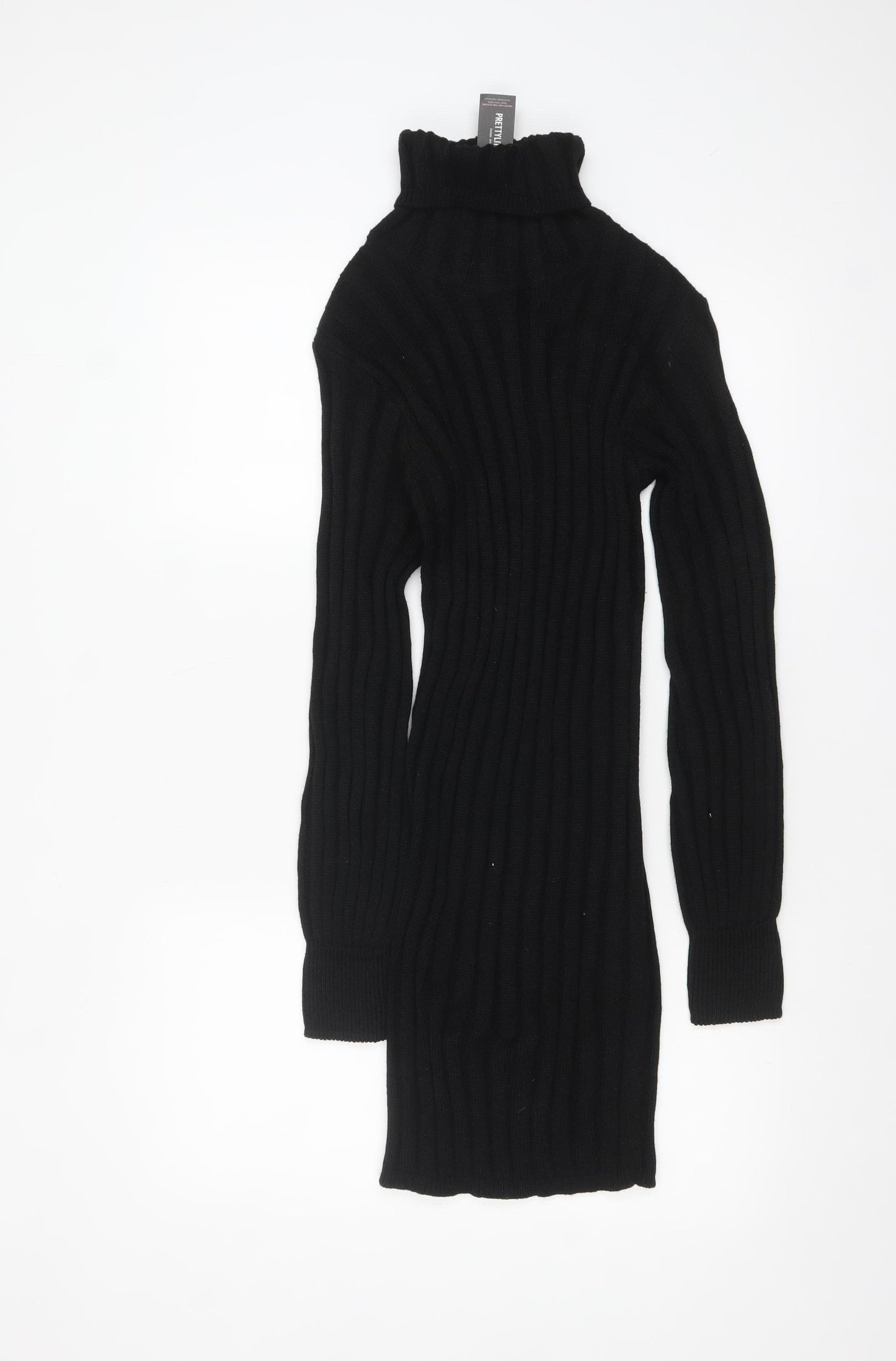PrettyLittleThing Women Black Roll Neck Long Sleeve Bodycon Knit Dress Size M