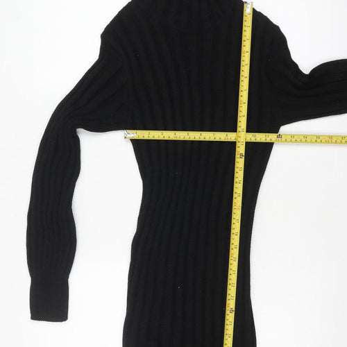 PrettyLittleThing Women Black Roll Neck Long Sleeve Bodycon Knit Dress Size M