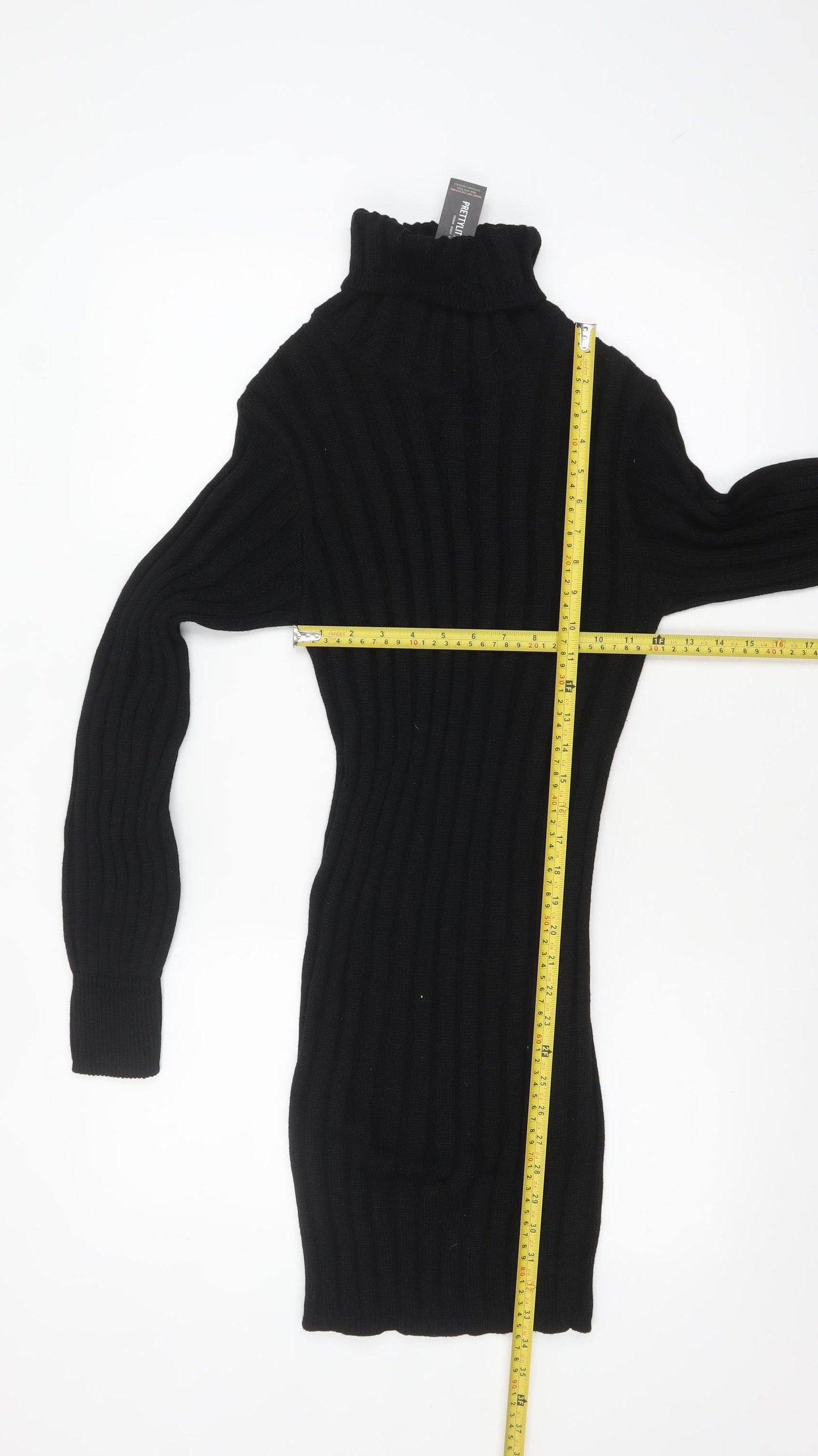 PrettyLittleThing Women Black Roll Neck Long Sleeve Bodycon Knit Dress Size M