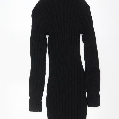 PrettyLittleThing Women Black Roll Neck Long Sleeve Bodycon Knit Dress Size M