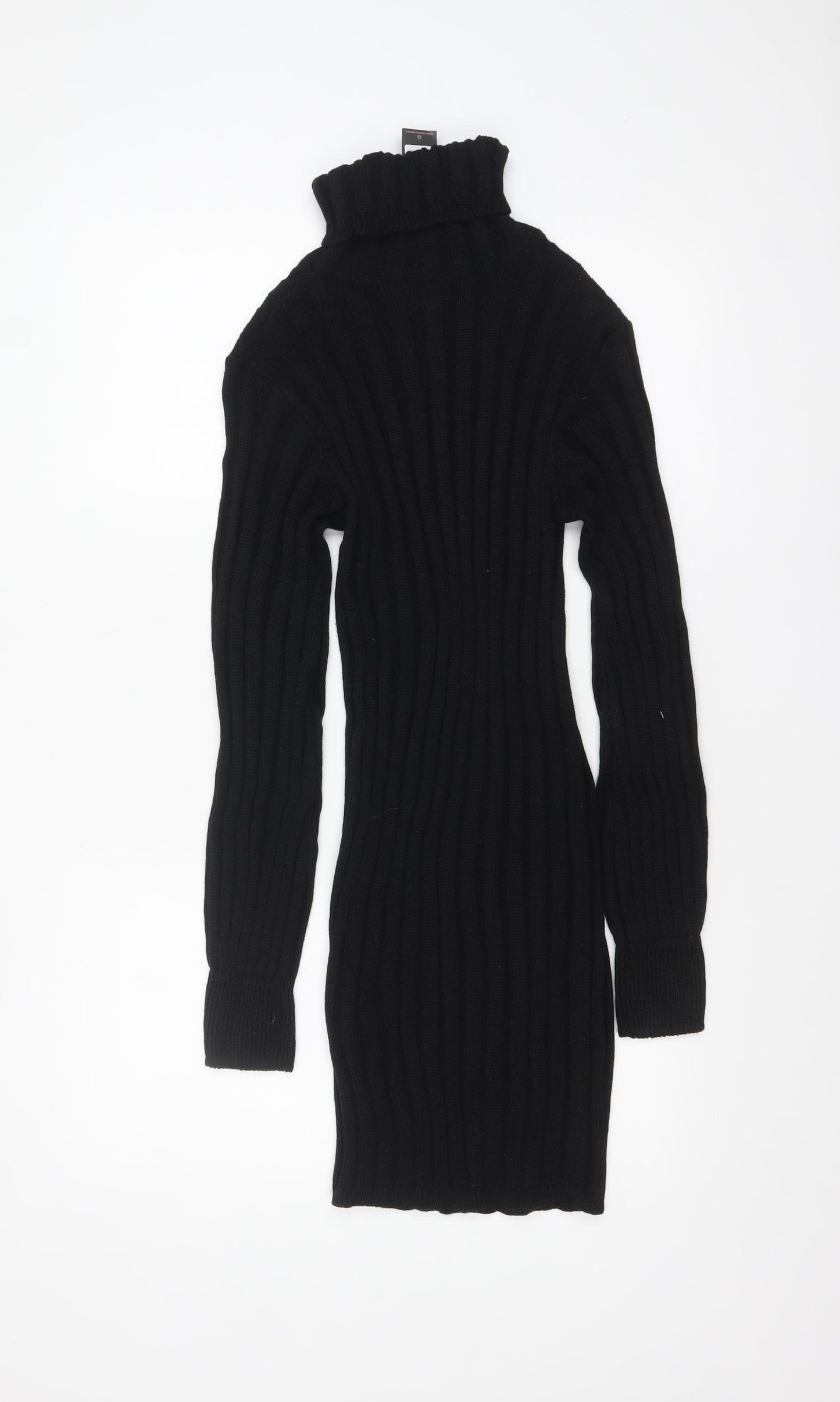PrettyLittleThing Women Black Roll Neck Long Sleeve Bodycon Knit Dress Size M