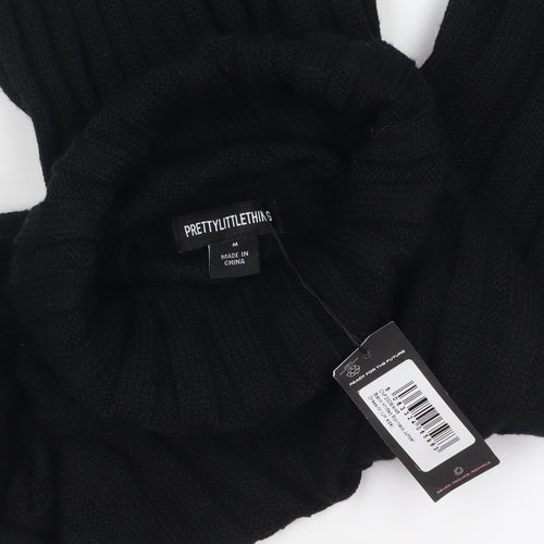 PrettyLittleThing Women Black Roll Neck Long Sleeve Bodycon Knit Dress Size M