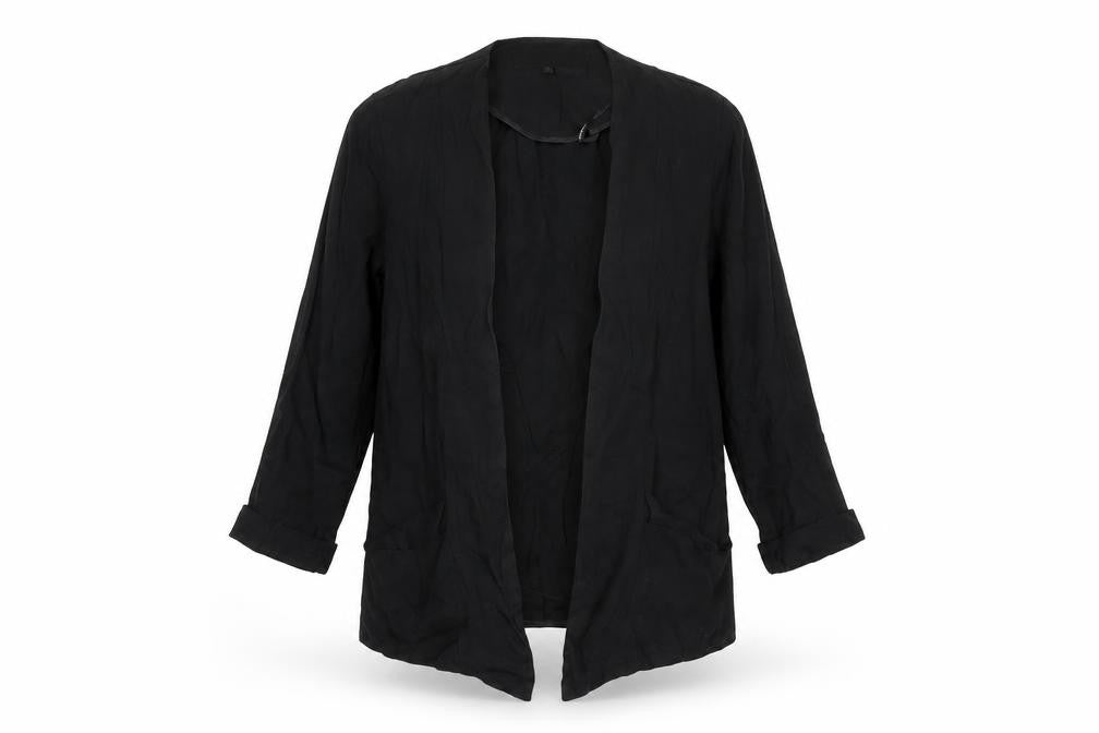 Front view of Warehouse Women’s Black, size UK 8, Blazer Jacket Lightweight Open Front
