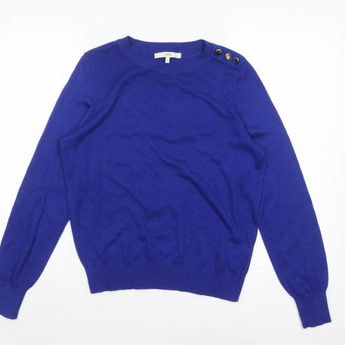 Next Women’s Blue Crew Neck Button Shoulder Jumper Size S