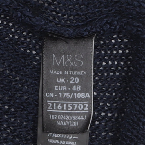 Marks and Spencer Women Blue Open-Knit Shrug Cardigan Size 20