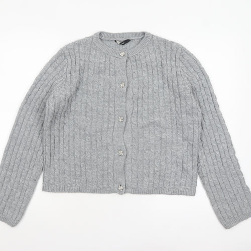 George Women Grey Cable-Knit Button Cardigan Size 12-14