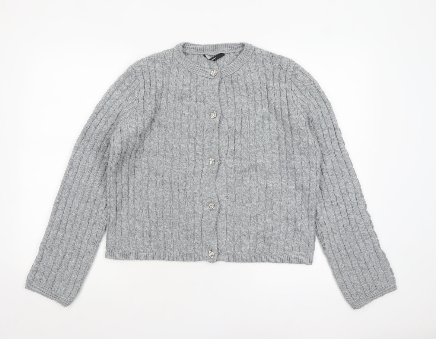 George Women Grey Cable-Knit Button Cardigan Size 12-14