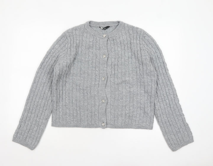 George Women Grey Cable-Knit Button Cardigan Size 12-14