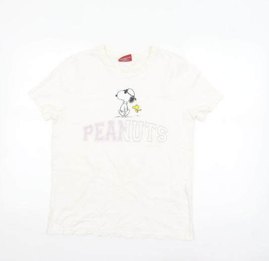 Peanuts Women's Ivory Snoopy T-Shirt Size L Casual Cotton