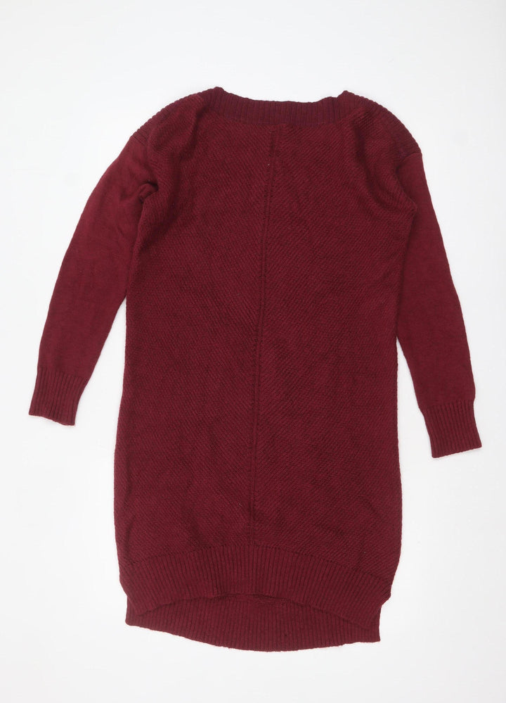 Fat Face Women's Red Cotton Knit Long Sleeve Tunic Jumper Size 10