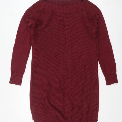 Fat Face Women's Red Cotton Knit Long Sleeve Tunic Jumper Size 10