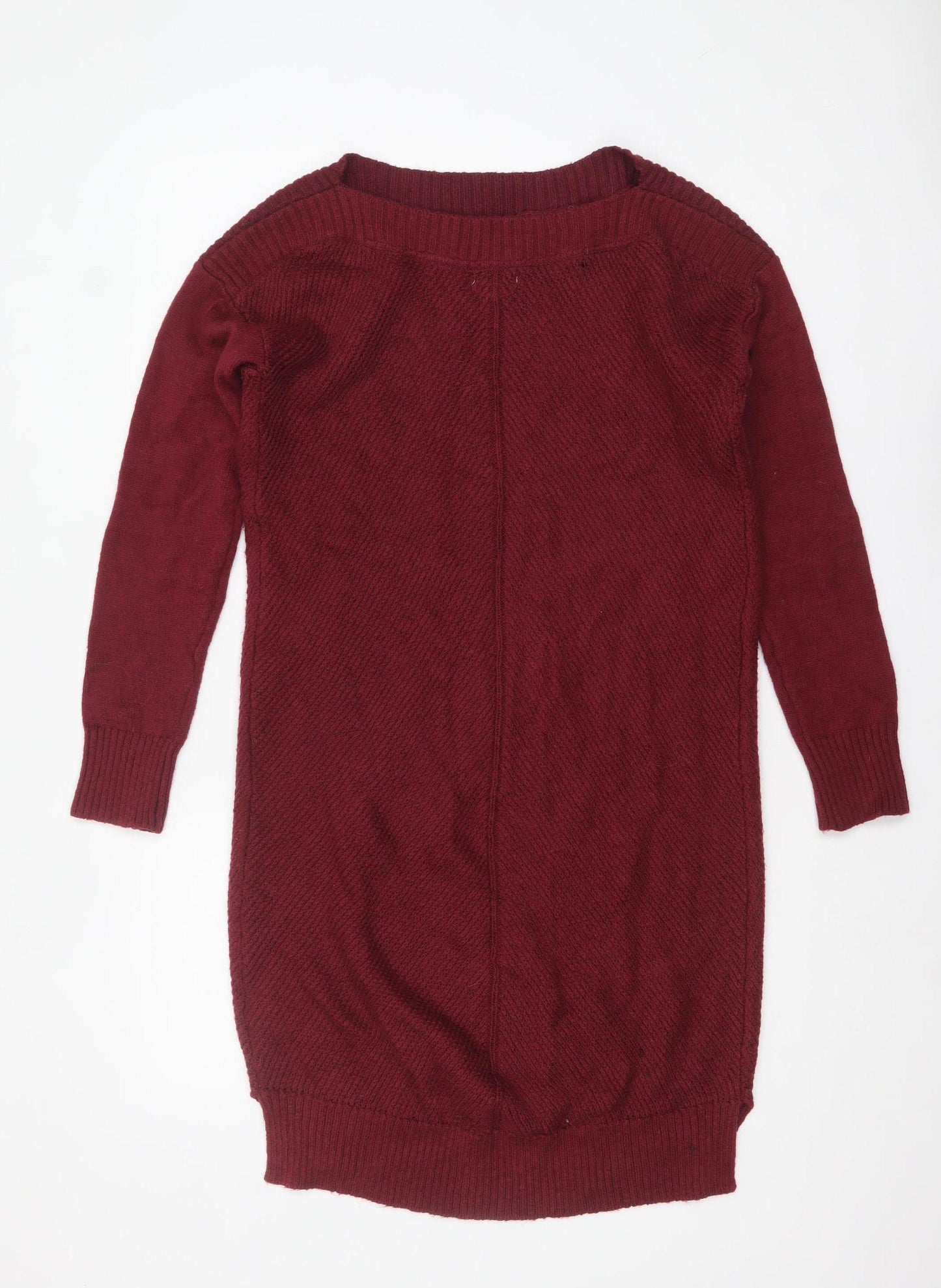 Fat Face Women's Red Cotton Knit Long Sleeve Tunic Jumper Size 10
